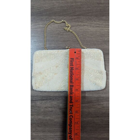 Vintage Walborg Beaded cream Evening Bag Purse Made In Japan Gold Chain strap - Picture 8 of 8